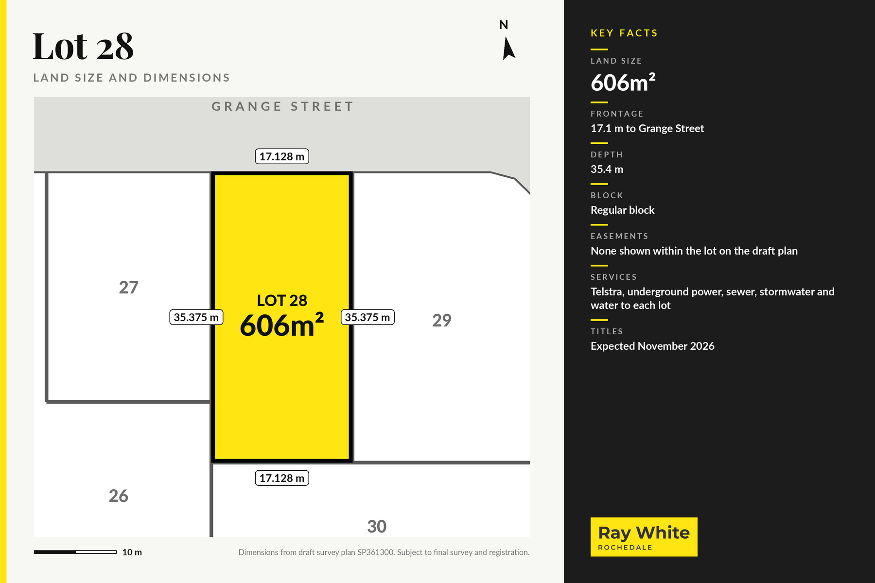 Lot 28 dimensions plan, 606m², Grange Street Redbank Plains