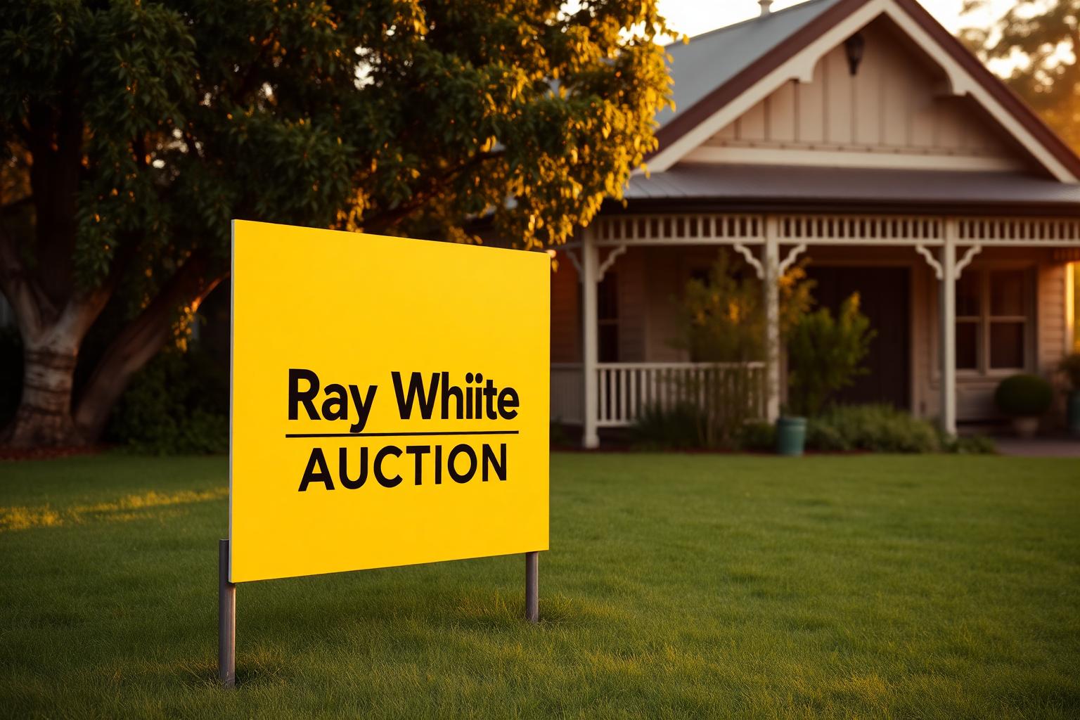 Ray White For Sale signboard on a leafy Brisbane south side street