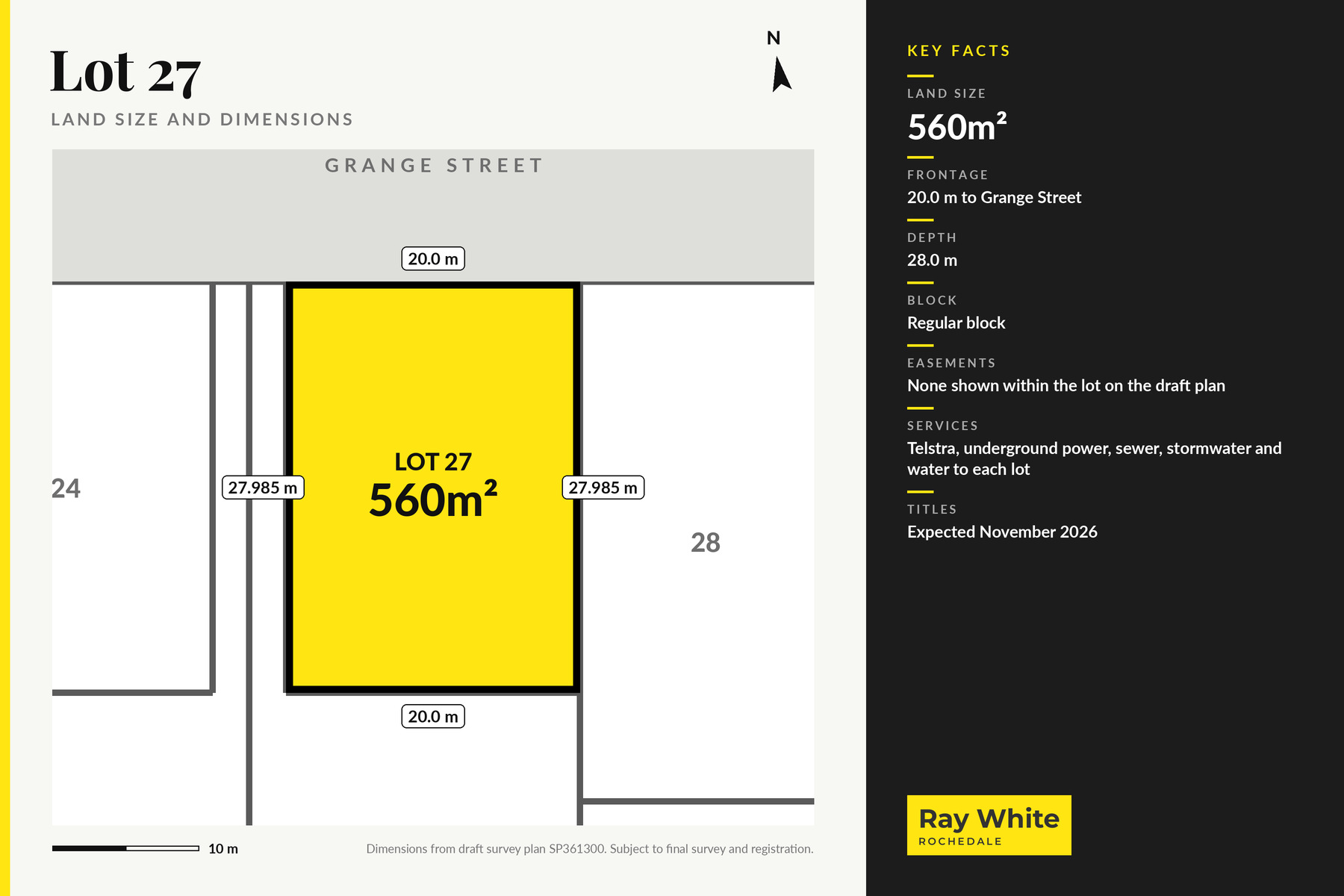Lot 27 dimensions plan, 560m², Grange Street Redbank Plains