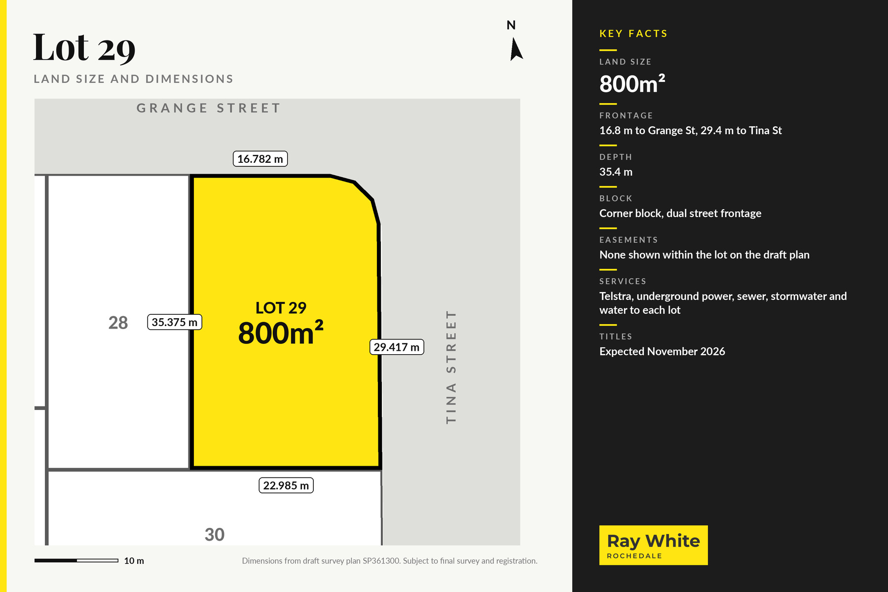 Lot 29 dimensions plan, 800m², Grange Street and Tina Street Redbank Plains