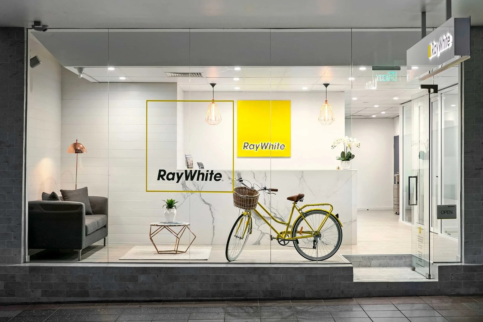 Ray White office frontage in the evening