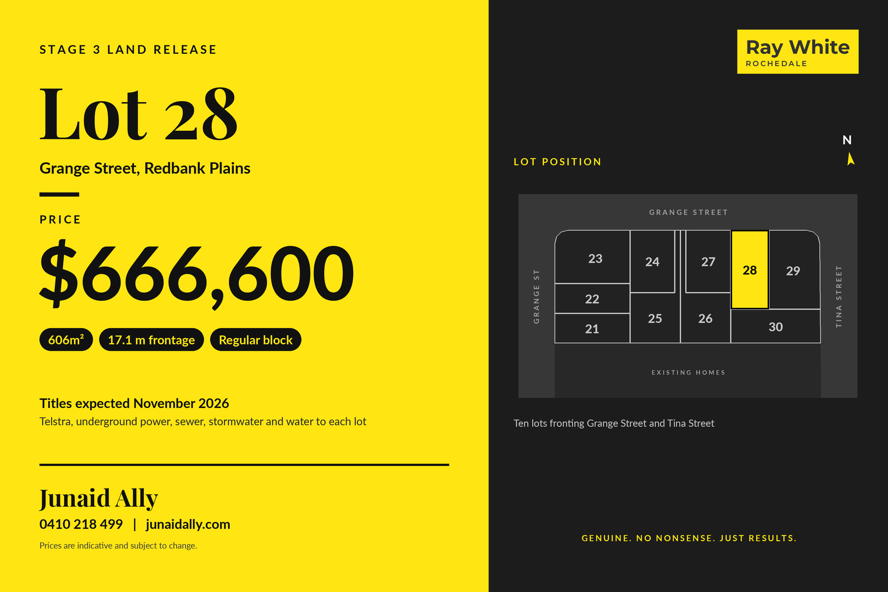 Lot 28 price plan, 606m², Grange Street Redbank Plains