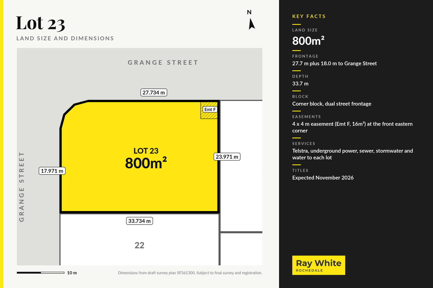Lot 23 dimensions plan, 800m², Grange Street Redbank Plains