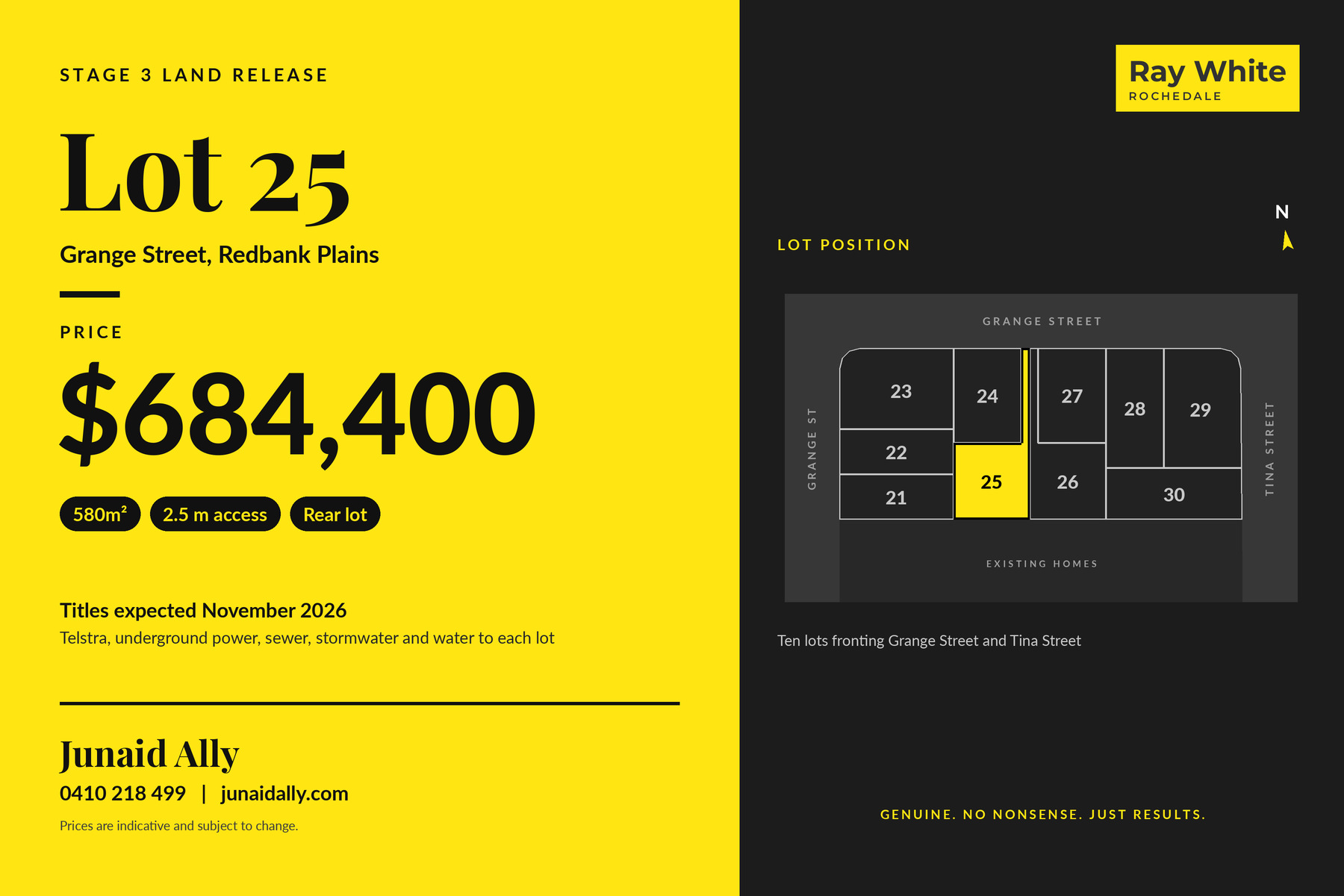 Lot 25 price plan, 580m², Grange Street Redbank Plains