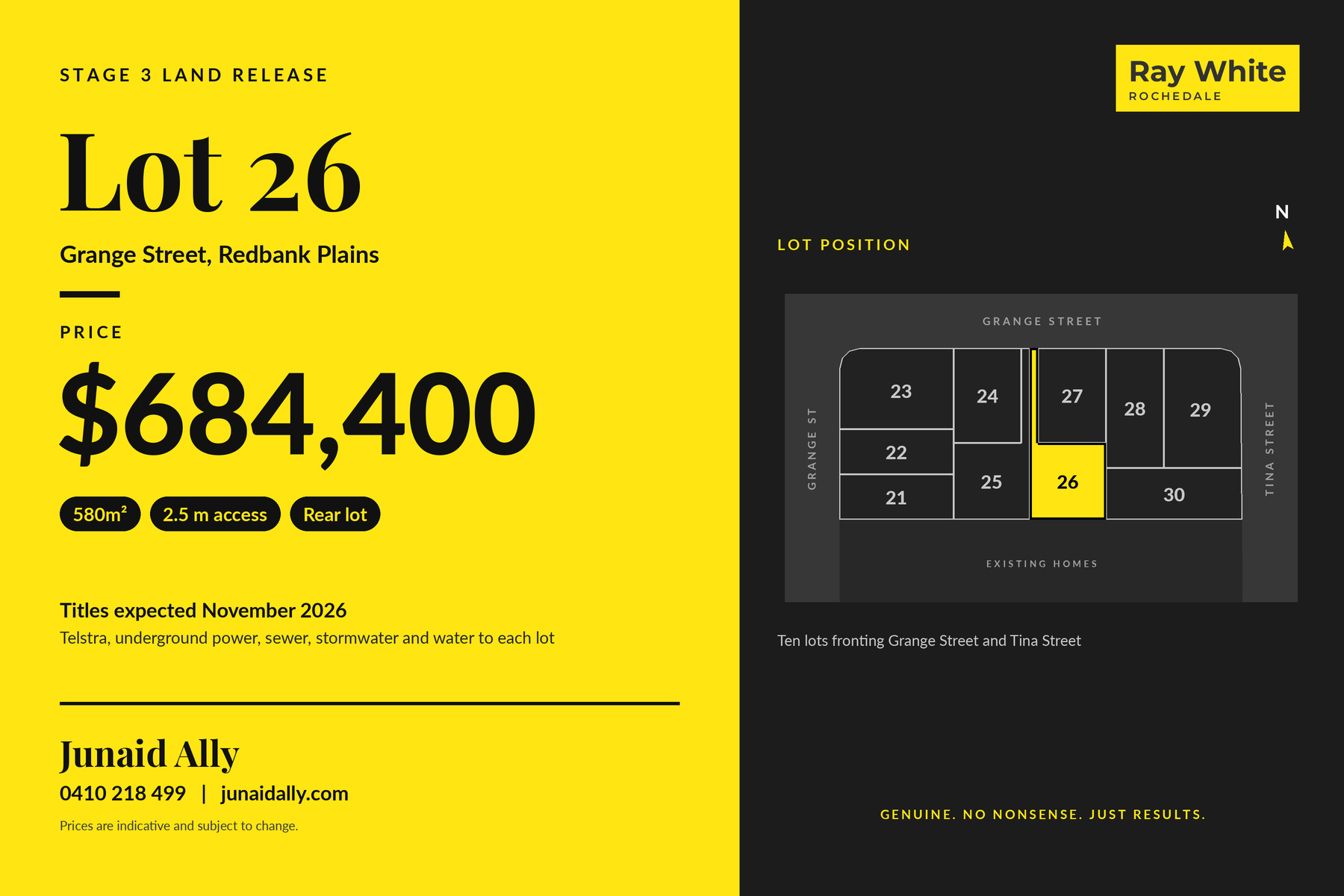 Lot 26 price plan, 580m², Grange Street Redbank Plains