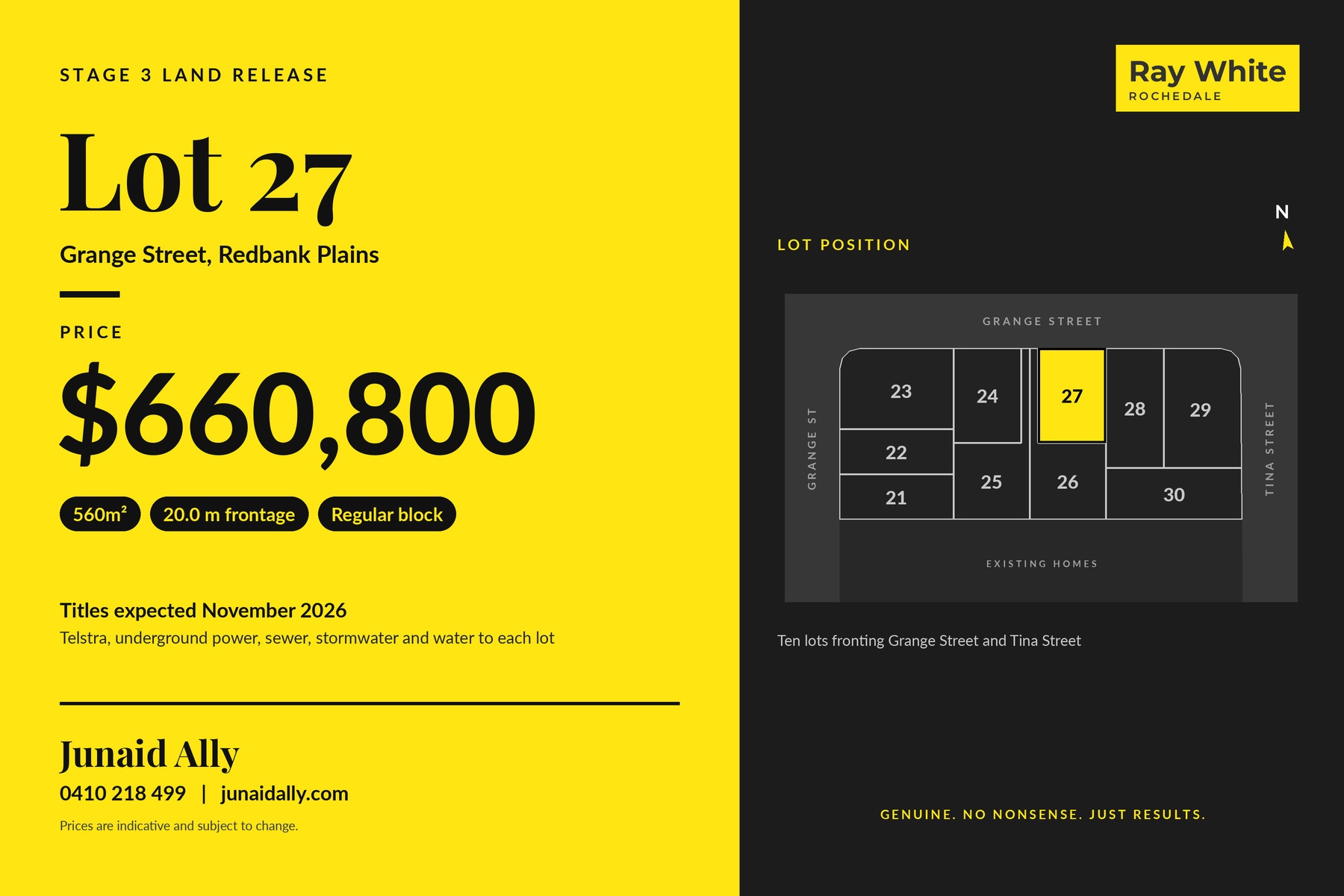 Lot 27 price plan, 560m², Grange Street Redbank Plains
